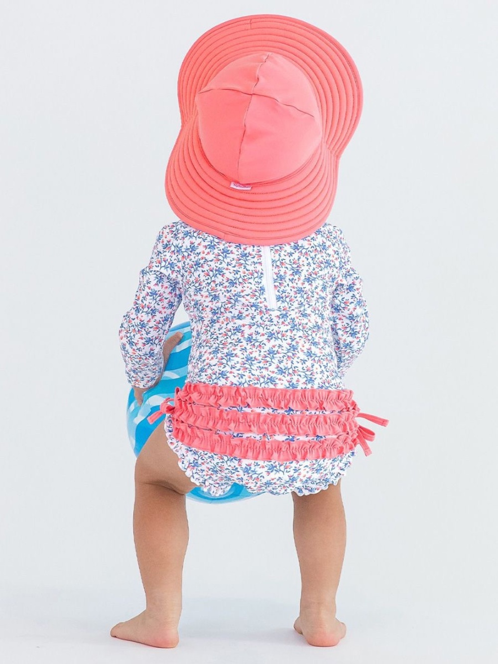 Ruffle Butts Coral Pink Kids Sun Hat with Chin Tie